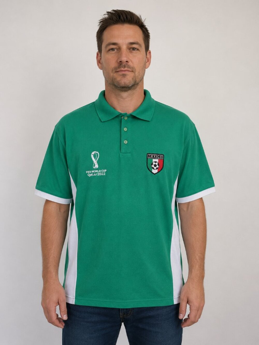 FIFA World Cup Qatar 2022 Mexico Polo Shirt Men's XL Green Soccer Fan Jersey